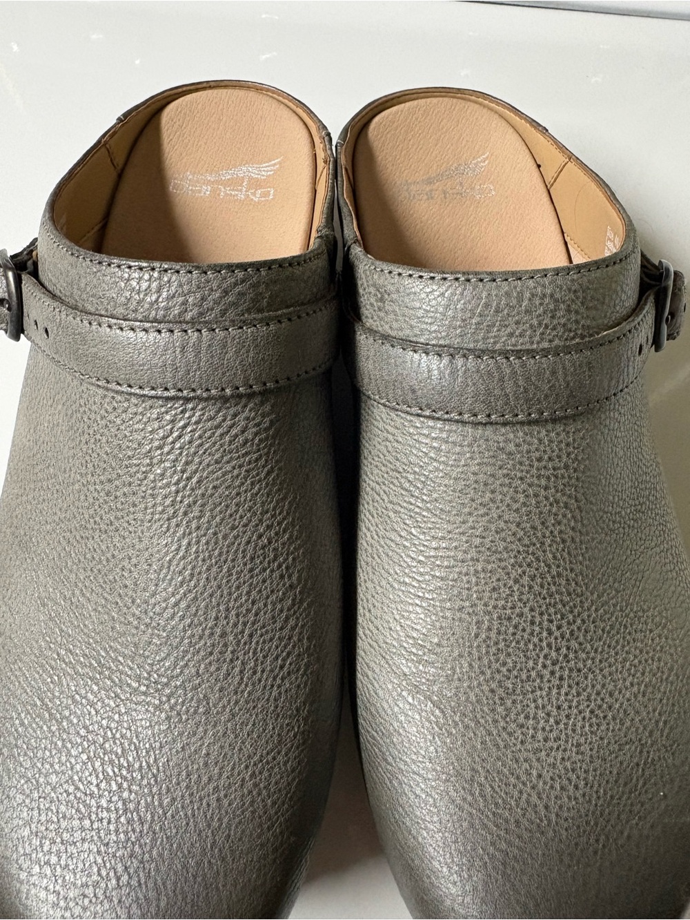Dansko Women's Metallic Gray Leather Slip-On Clogs